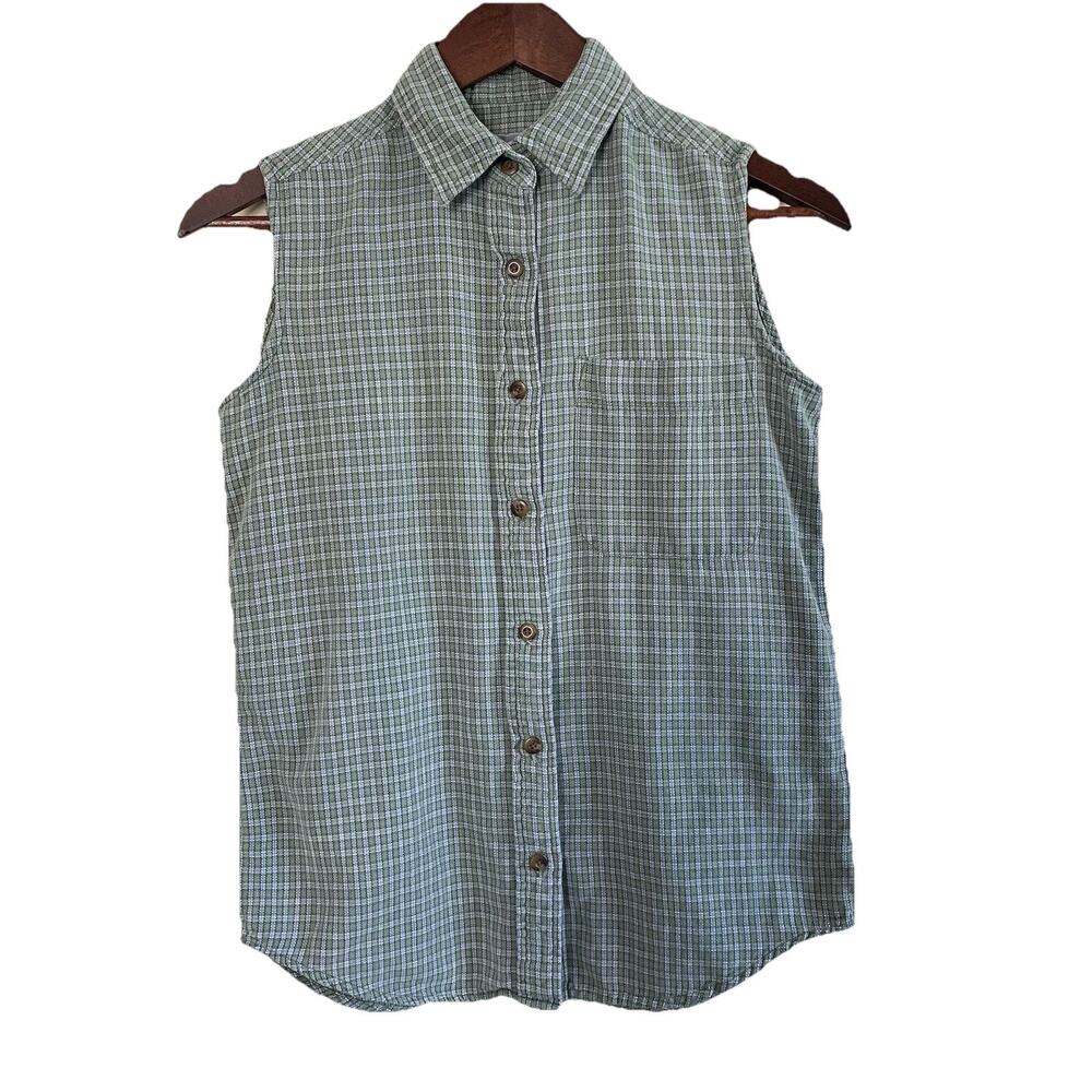 Vtg 90s Eastern Mountain Sports EMS Women’s Sleeveless Green Plaid Shirt Small